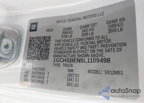 2020 Chevrolet Colorado 2Wd Long Box Wt from USA, damaged, VIN 1GCHSBEN5L1109498